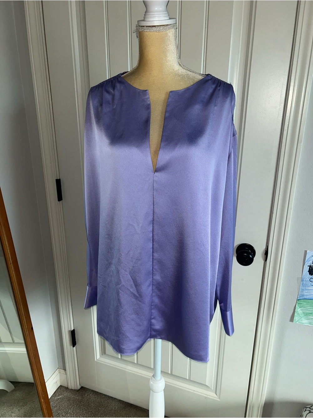 NEW Vince Lavender Satin Notch-Neck Blouse Sz 3X